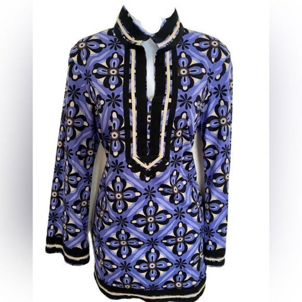 Dana Buchman Tunic Top- M blue print ,cotton spandex